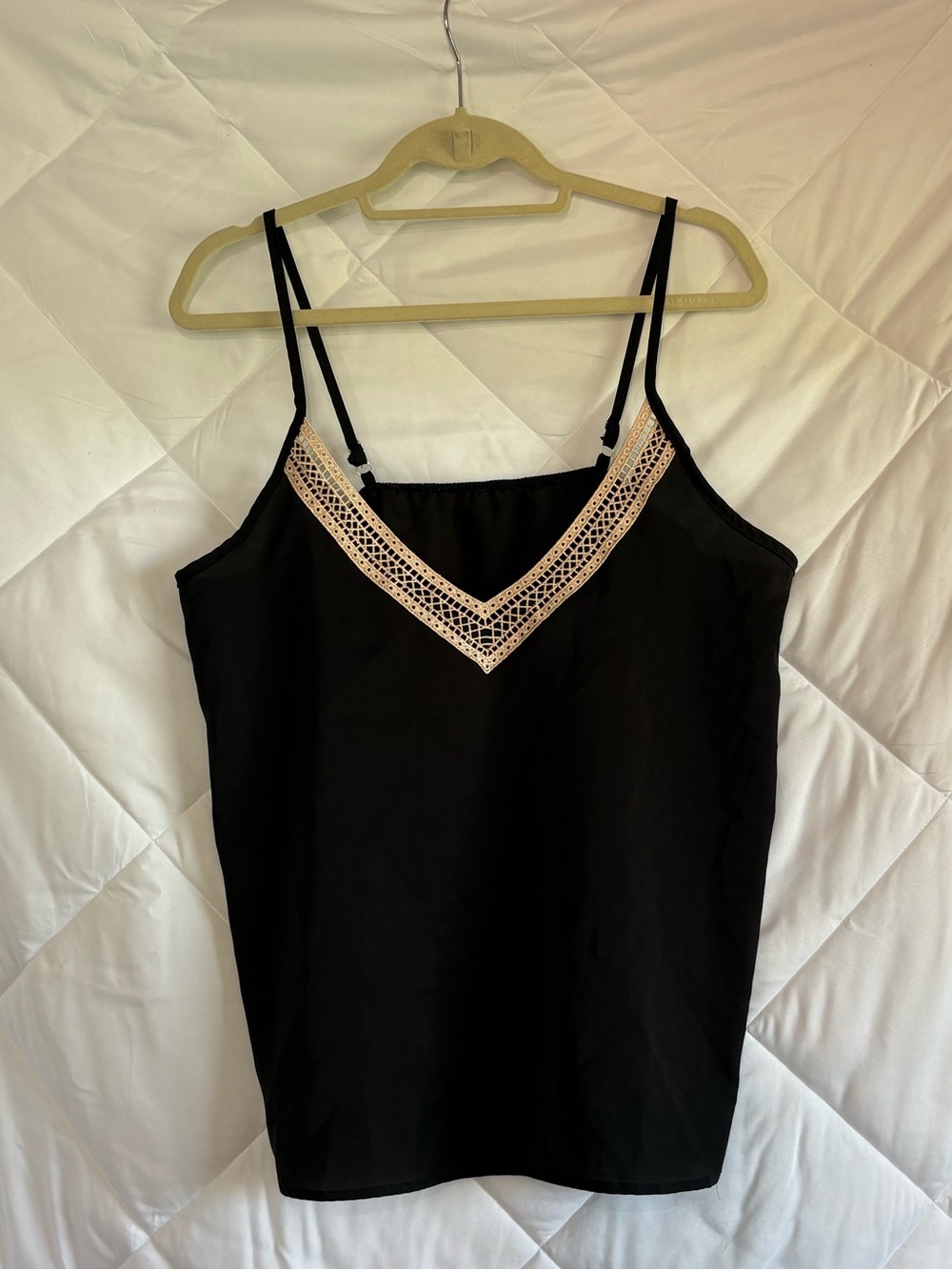 SHEIN Black Cami with Cream V-Front Lace Trim